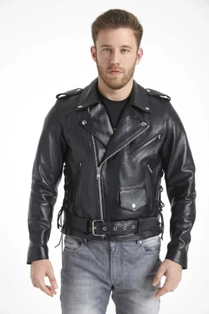 HD-CT-04-Deri Ceket Kusuka Kemerli Siyah